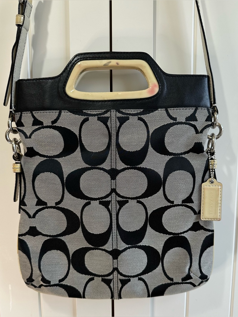 Coach Bonnie Signature Canvas Crossbody Bag in Black & Grey with Green interior - Picture 12 of 16